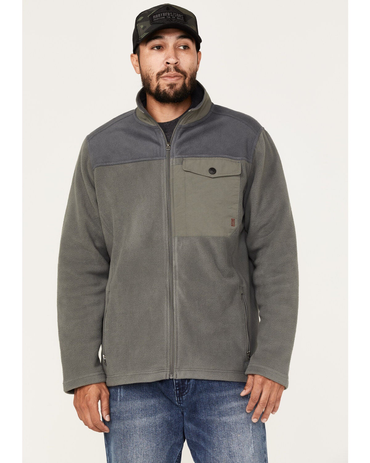 Brothers and Sons Men's Color Block Polar Fleece Jacket, Steel, hi-res