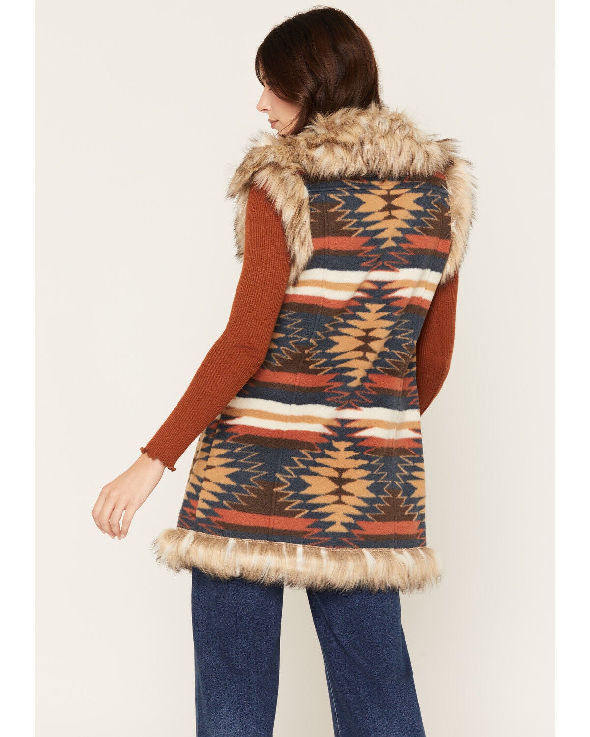 Image #4 - Tasha Polizzi Women's Kensie Southwestern Print Faux Fur Trim Vest, Multi, hi-res