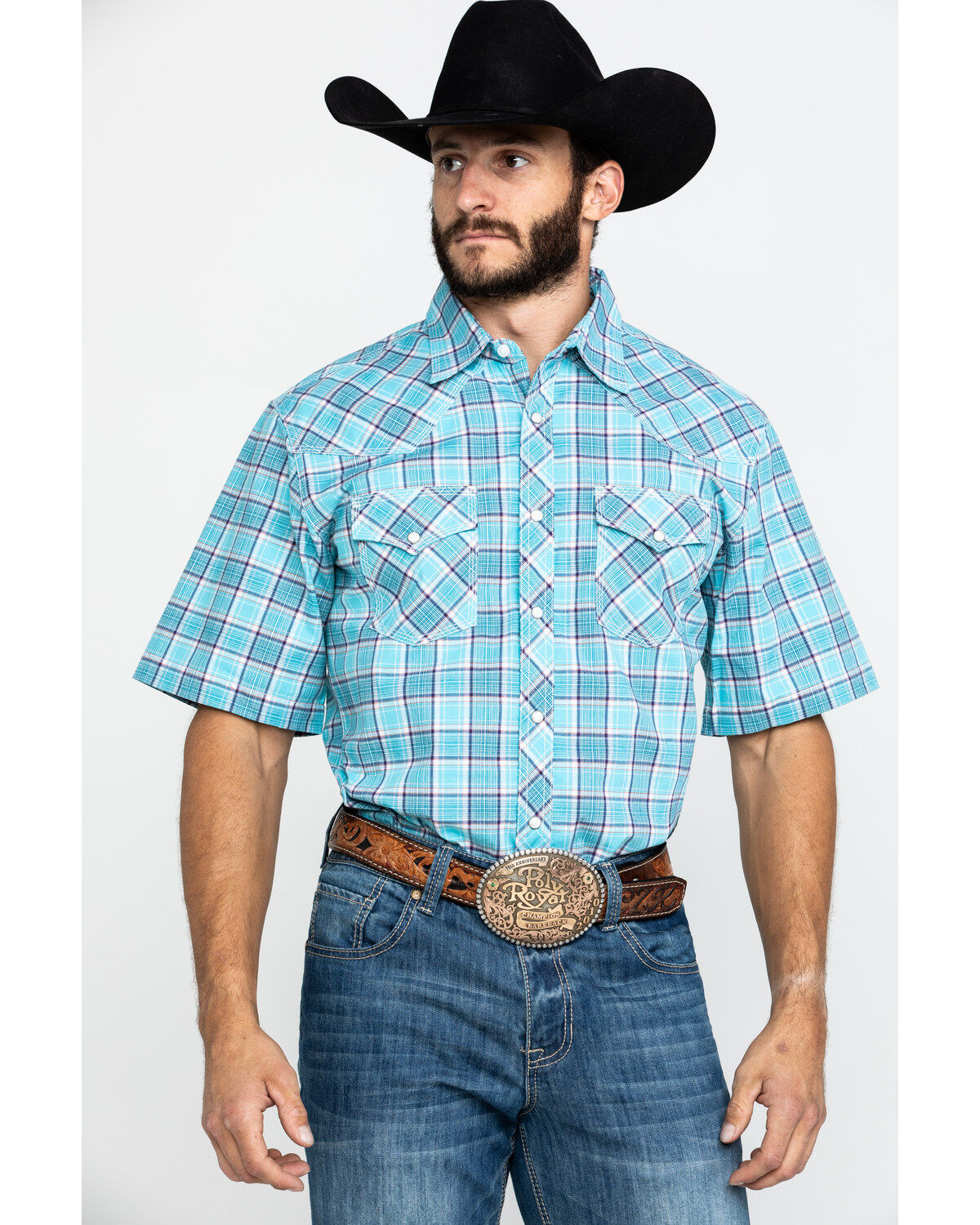 Image #1 - Wrangler 20X Men's Advanced Comfort Plaid Print Long Sleeve Western Shirt, , hi-res