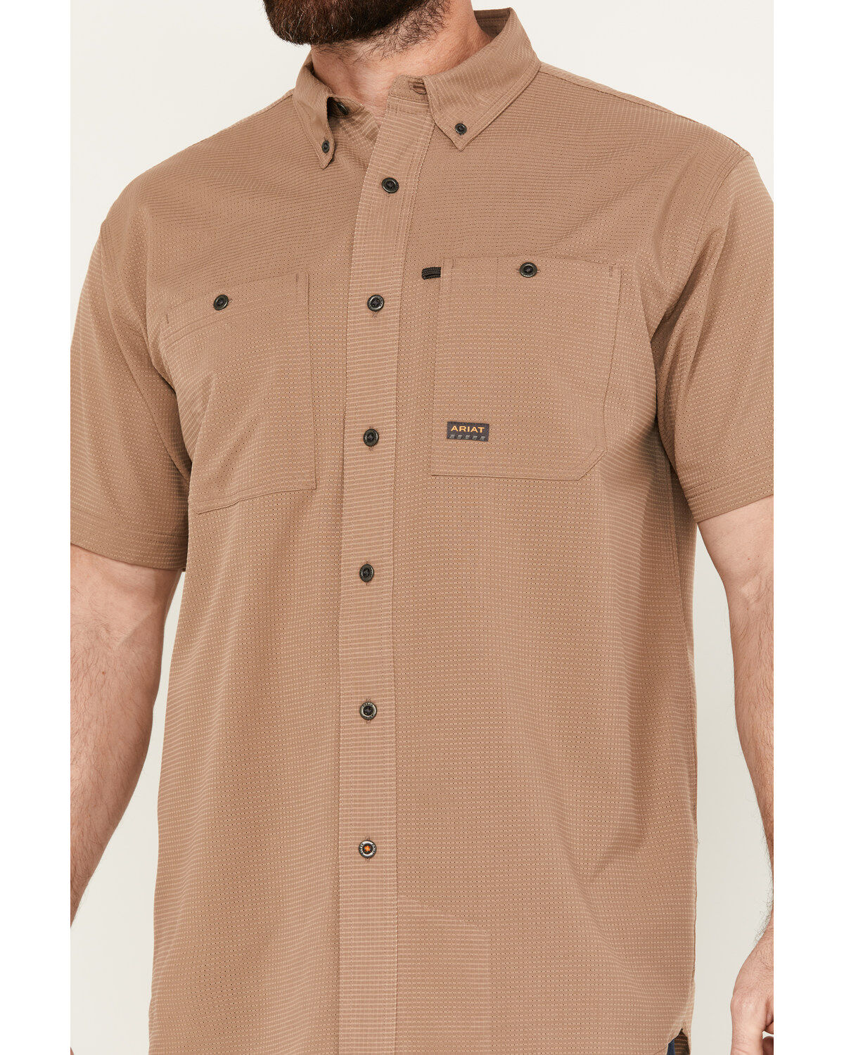 Image #3 - Ariat Men's Rebar Made Tough 360 AirFlow Short Sleeve Work Shirt, Beige, hi-res