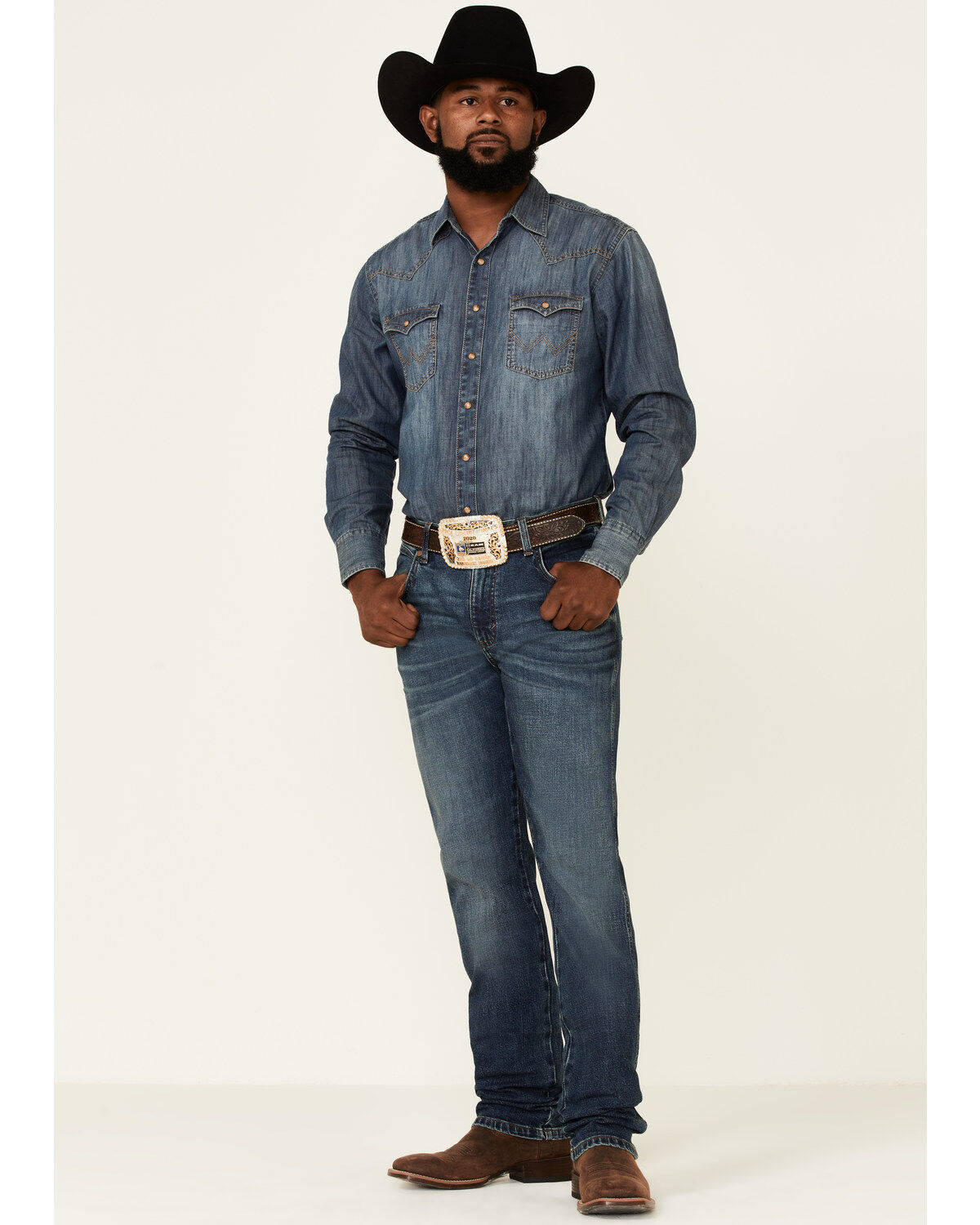 Image #1 - Wrangler Retro Men's Mauney Dark Wash Stretch Slim Straight Jeans, Blue, hi-res