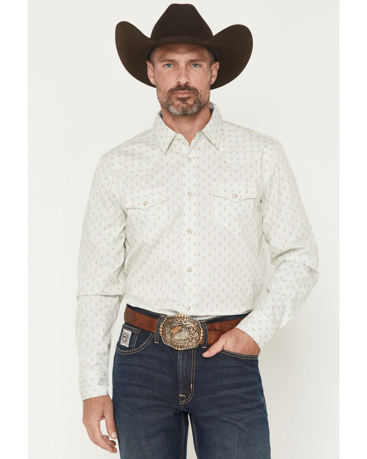 Image #1 - Cody James Men's Rocky Range Paisley Print Long Sleeve Snap Western Shirt, Cream, hi-res
