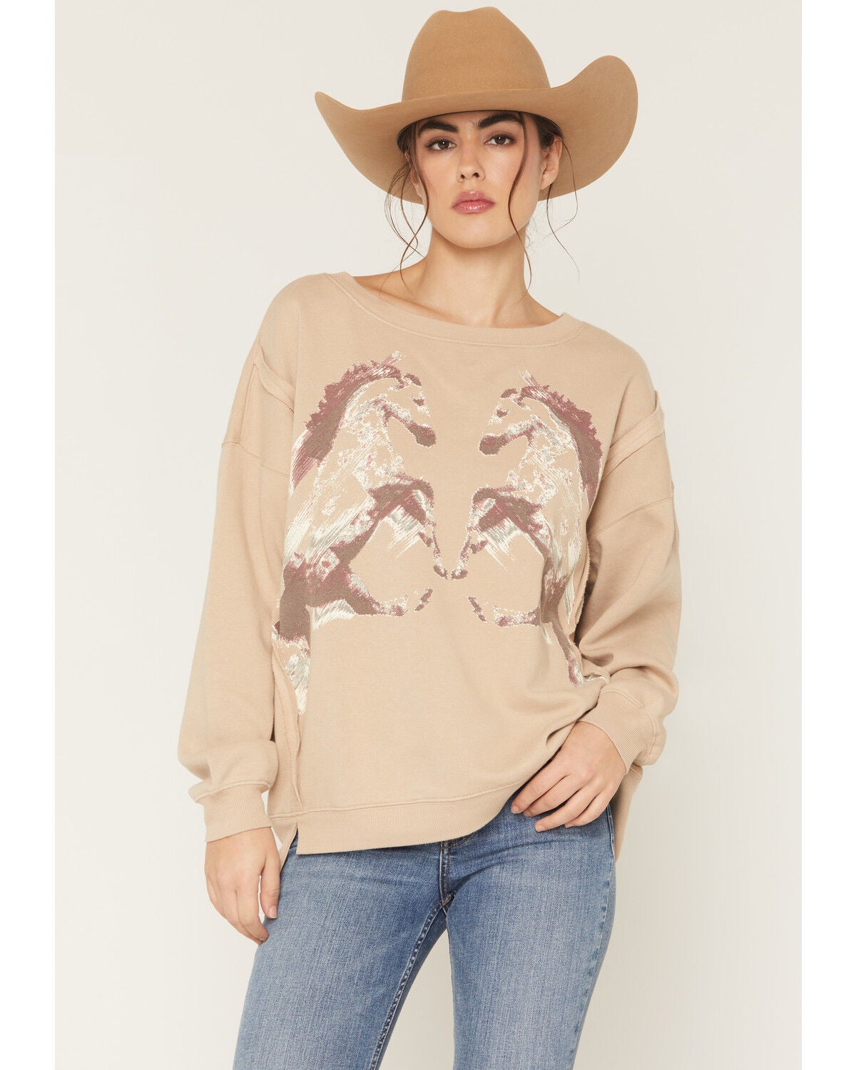 Shyanne Women's Horse Graphic Sweatshirt, Khaki, hi-res