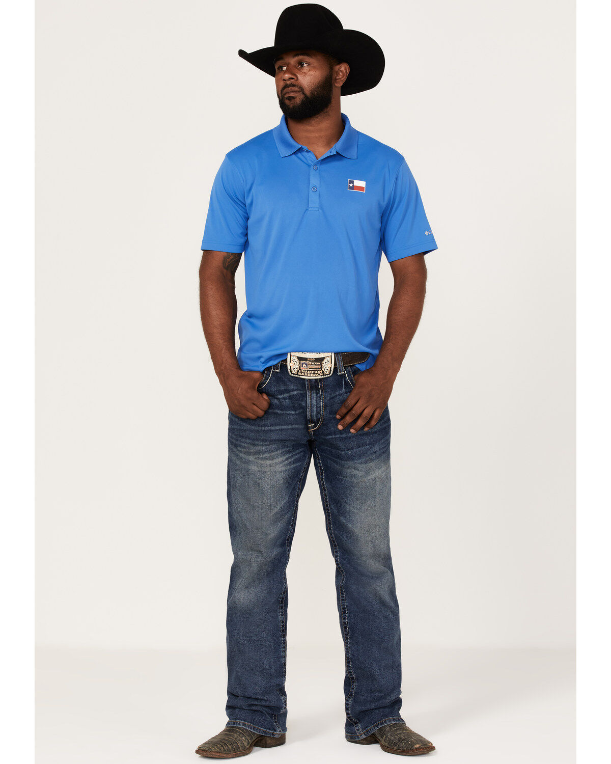 Image #2 - Columbia Men's Terminal Tackle Texas Flag Polo Shirt, Bright Blue, hi-res