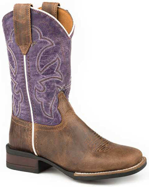 Roper Little Girls' Faux Leather Western Boots - Square Toe, Purple, hi-res