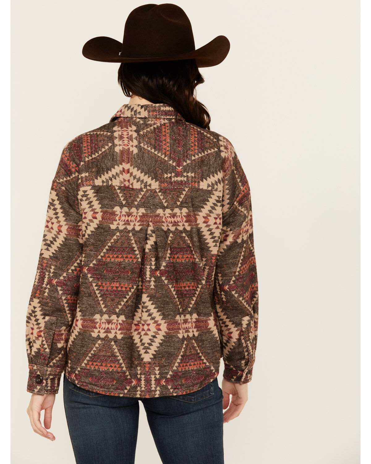 Image #4 - Rock & Roll Denim Women's Southwestern Print Shacket, Brown, hi-res