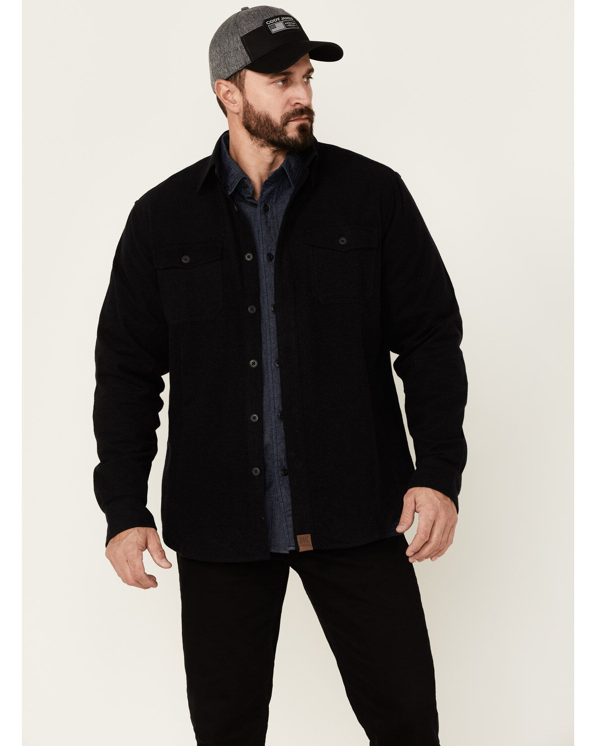 Image #1 - Dakota Grizzly Men's Solid Major Long Sleeve Button Down Western Flannel Shirt, Black, hi-res