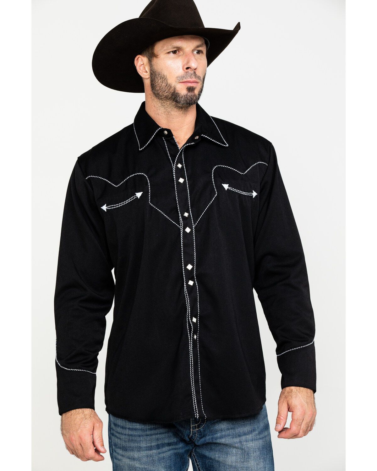 Image #5 - Scully Men's Embroidered Long Sleeve Snap Western Shirt, Black, hi-res