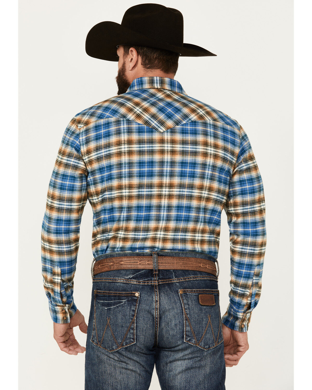 Image #4 - Pendleton Men's Wyatt Plaid Print Long Sleeve Pearl Snap Western Shirt, Blue, hi-res