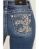 Image #2 - Miss Me Women's Medium Wash Mid Rise Fleur de Lis Pocket 32" Bootcut Stretch Denim Jeans, Medium Wash, hi-res