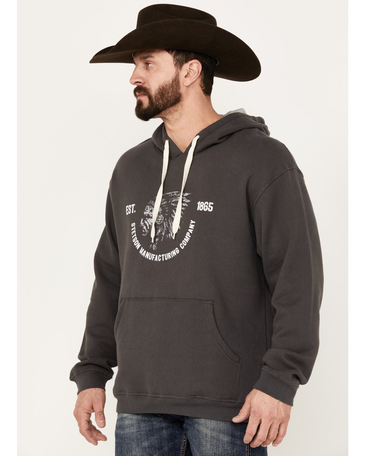 Image #2 - Stetson Men's Gray Logo Sleeve Pullover Hooded Sweatshirt , , hi-res