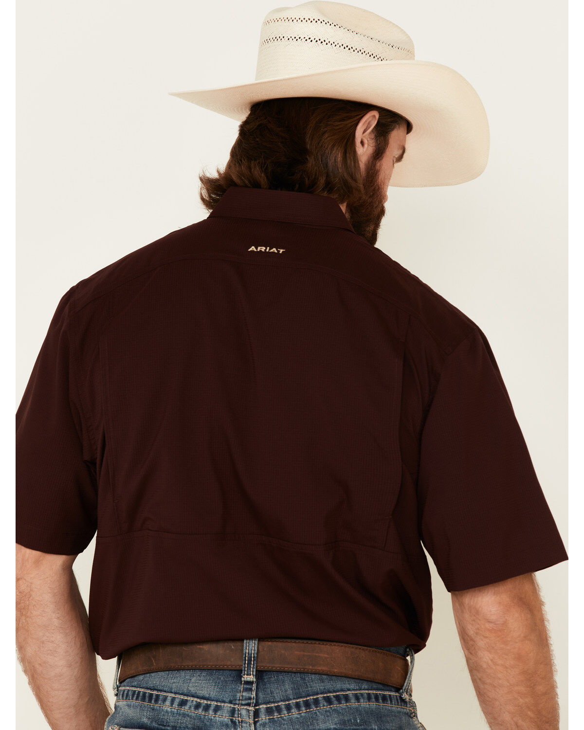 Image #5 - Ariat Men's Solid Maroon TEK Short Sleeve Button-Down Western Shirt, Burgundy, hi-res