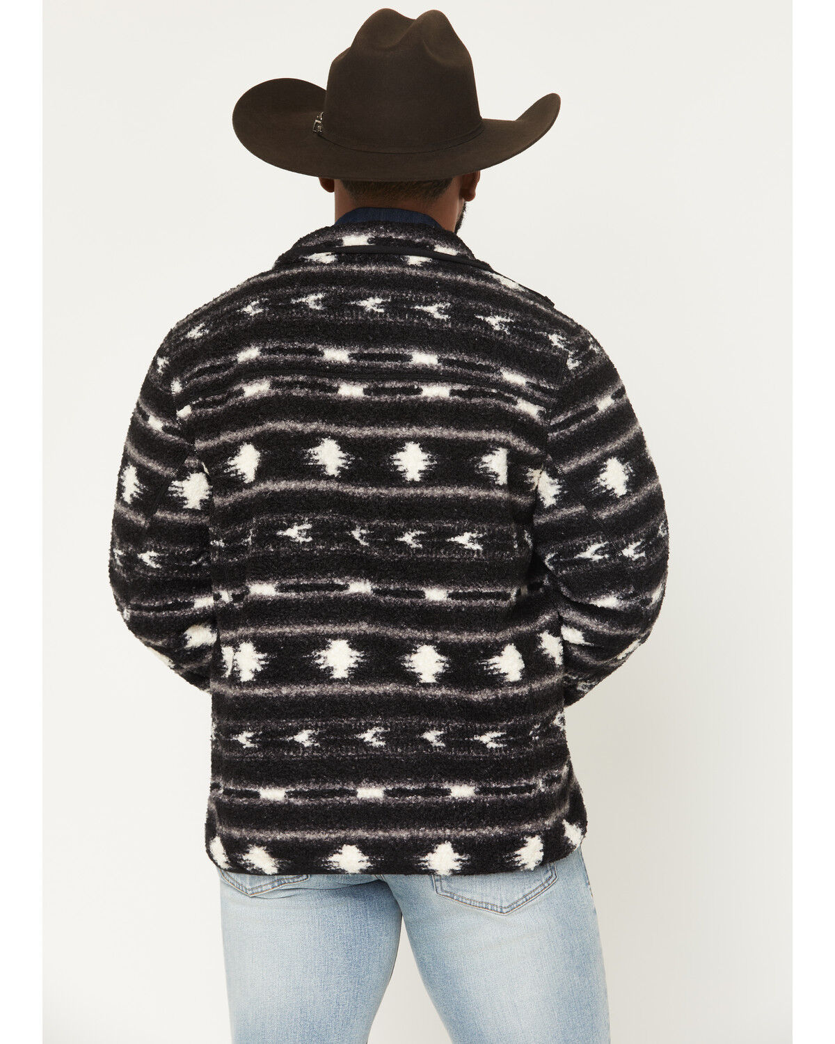 Image #4 - Rock & Roll Denim Men's Southwestern Striped Berber Jacket, Charcoal, hi-res