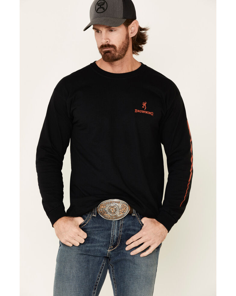 Browning Men's Patriotic Paint Stroke Distressed Graphic Long Sleeve T-Shirt , Black, hi-res