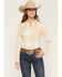 Image #1 - Wrangler Retro Women's Boot Barn Exclusive Plaid Print Long Sleeve Pearl Snap Flannel Shirt, Beige, hi-res