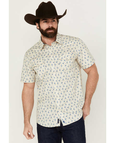 Moonshine Spirit Men's Tenor Southwestern Geo Print Short Sleeve Snap Western Shirt , Cream, hi-res