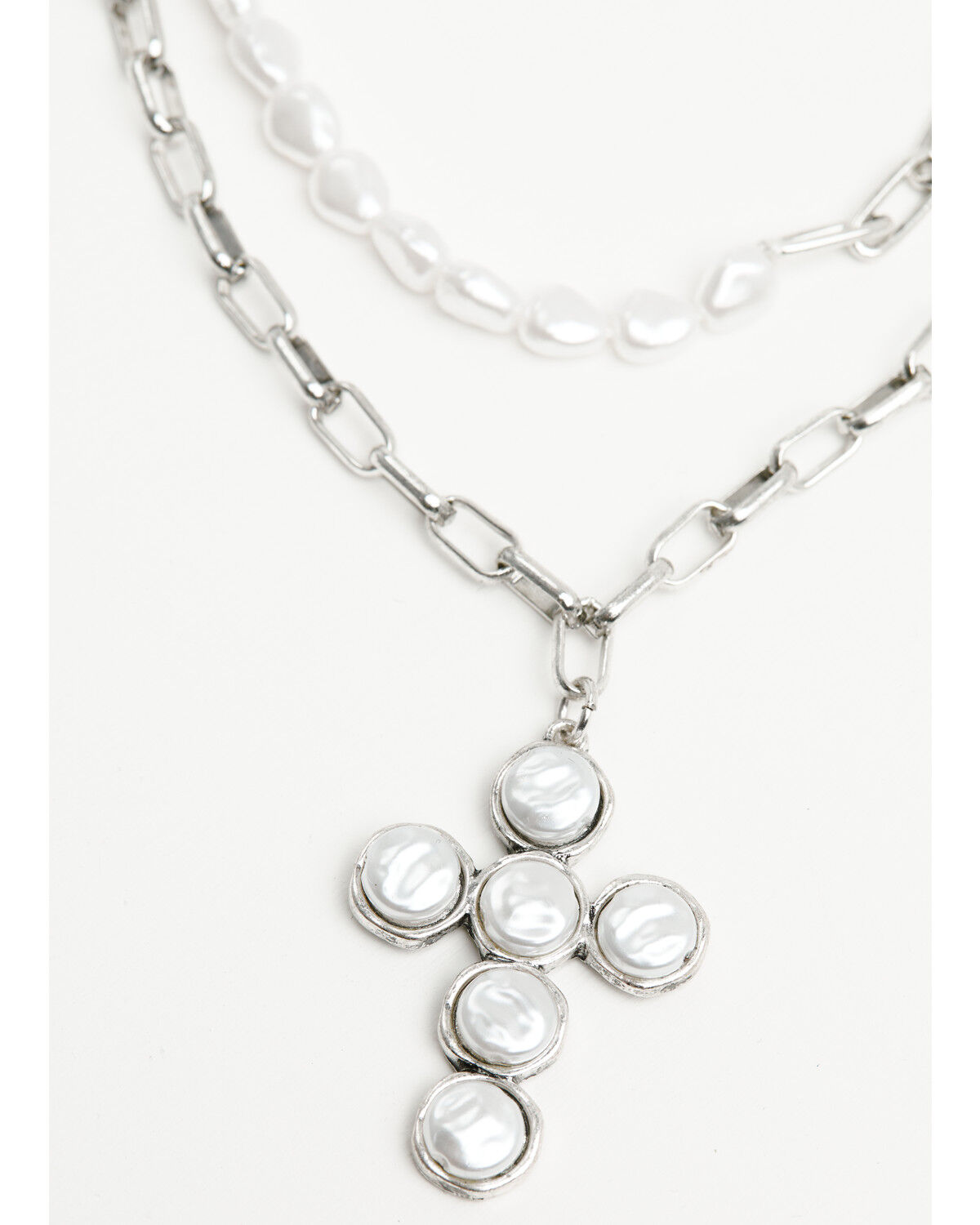 Image #2 - Shyanne Women's Pearl Cross Layered Necklace, Silver, hi-res