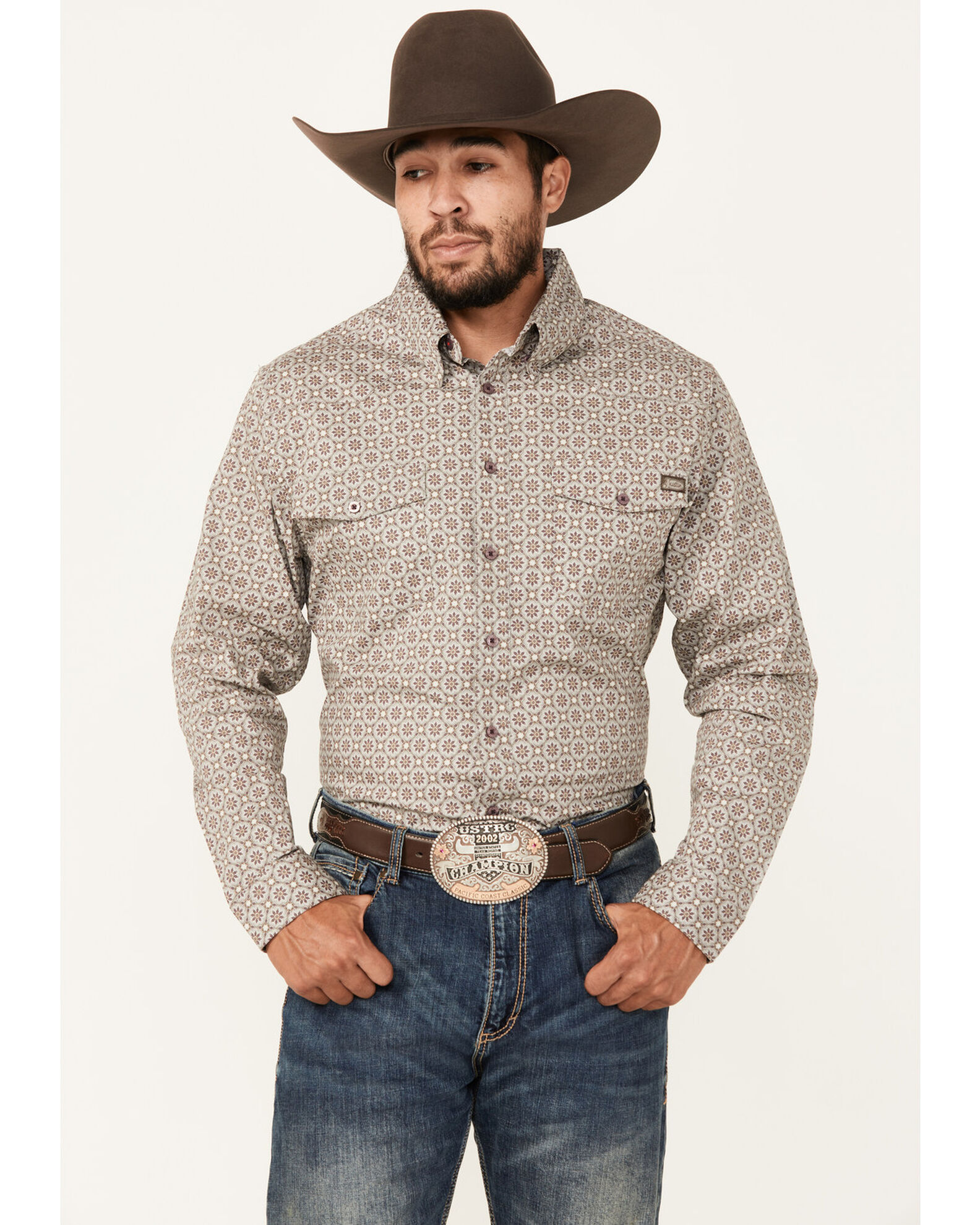 Justin Men s Boot Barn Exclusive Medallion Print Long Sleeve Button Down Stretch Western Shirt