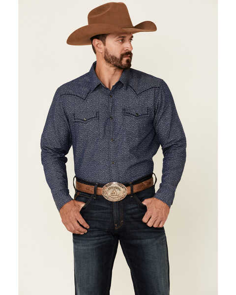 Cody James Men's Sound Washed Floral Print Long Sleeve Snap Western Shirt , Navy, hi-res