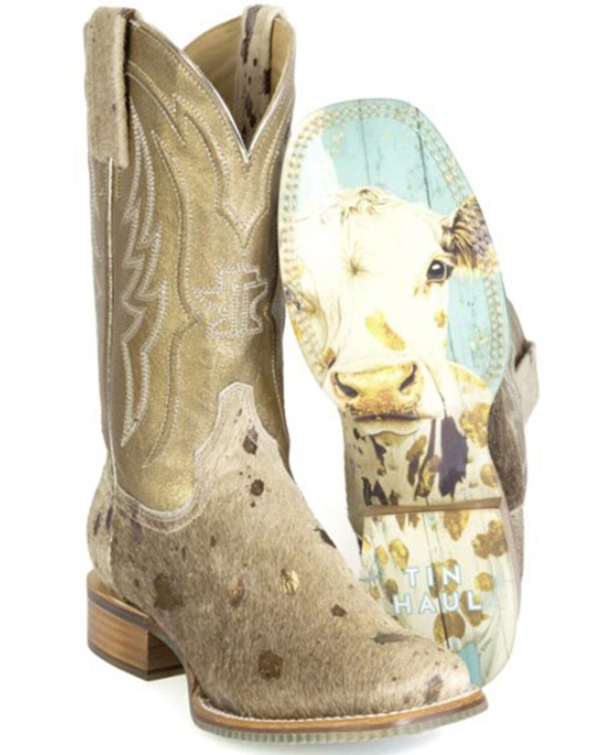 Image #2 - Tin Haul Women's Golden Charolais Hair-On Western Boots - Broad Square Toe, Tan, hi-res