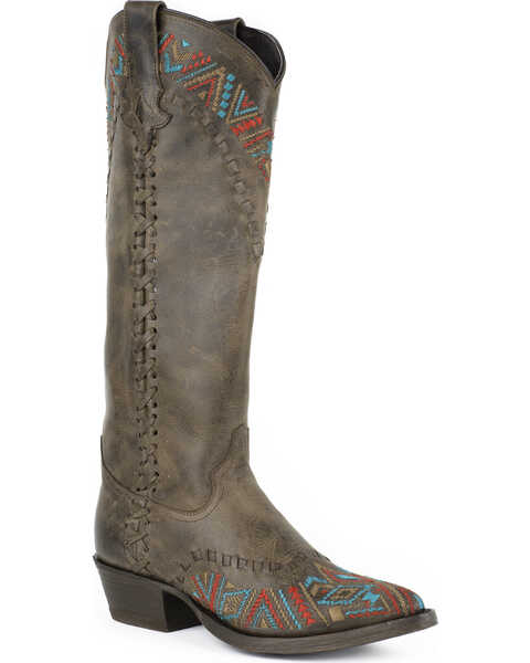 Stetson Women's Doli Aztec Embroidered Western Boots, Brown, hi-res