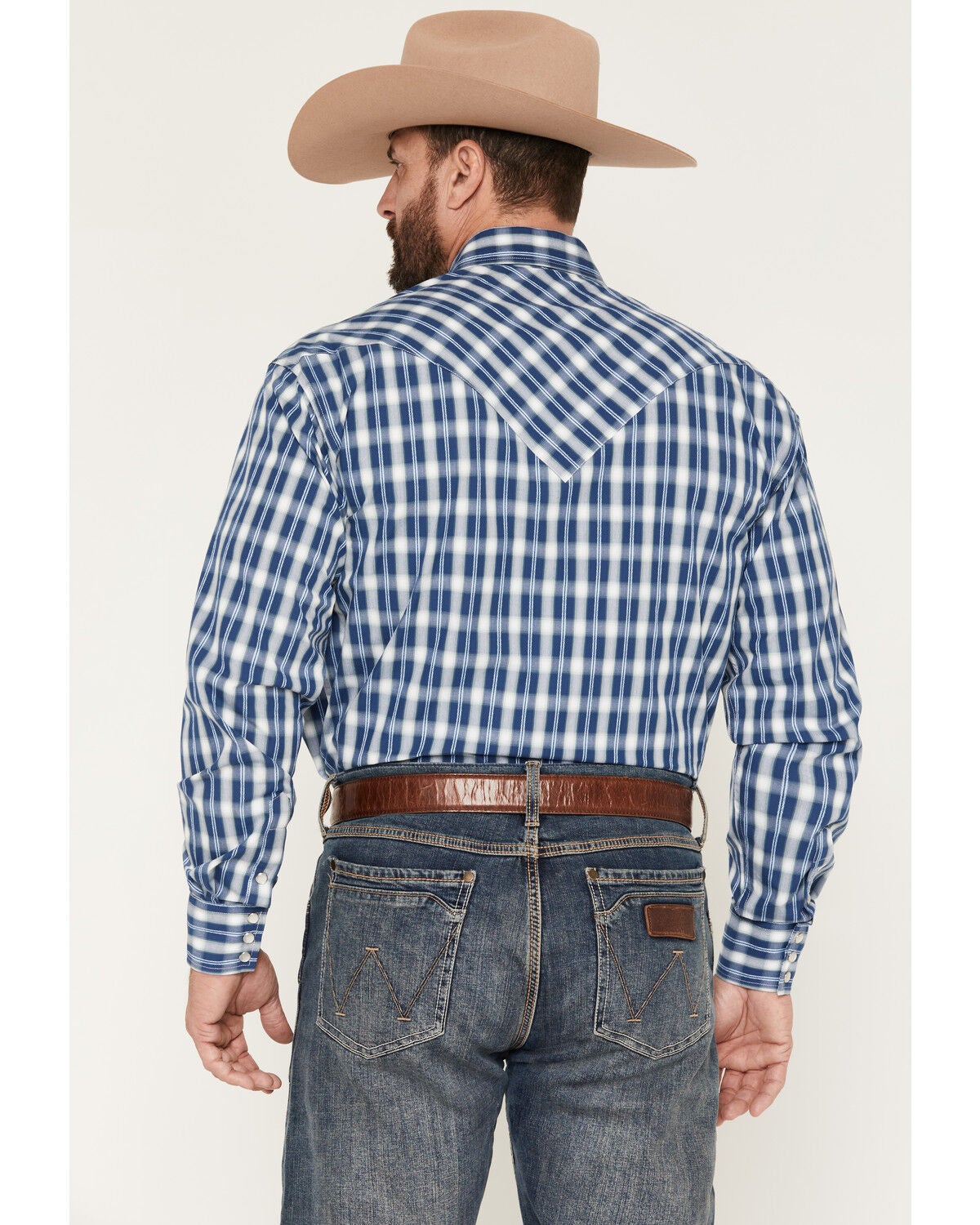 Image #4 - Stetson Men's Dobby Plaid Print Long Sleeve Snap Western Shirt, Blue, hi-res
