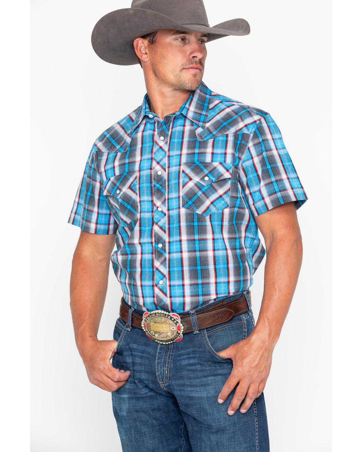 Image #1 - Rock & Roll Denim Men's Crinkle Plaid Print Snap Short Sleeve Western Shirt, , hi-res
