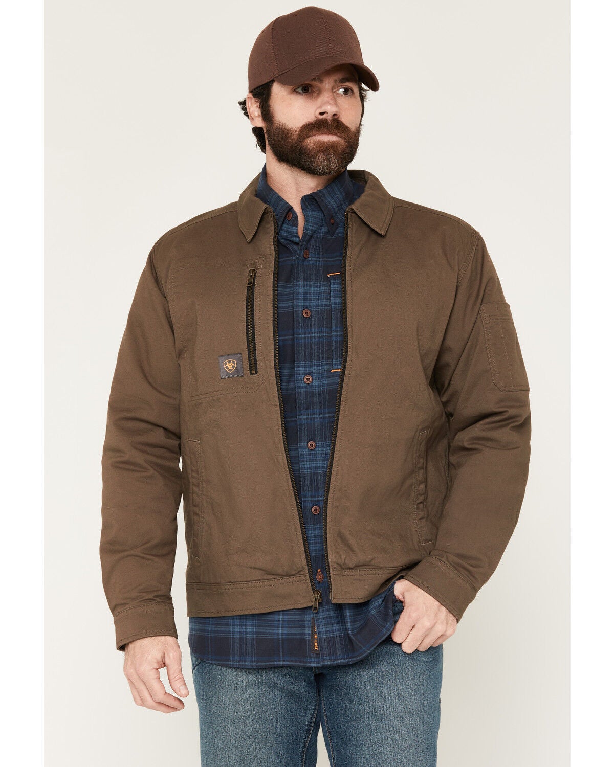 Ariat Men's Made Tough&reg; Flannel Lined Insulated Shop Jacket, Brown, hi-res