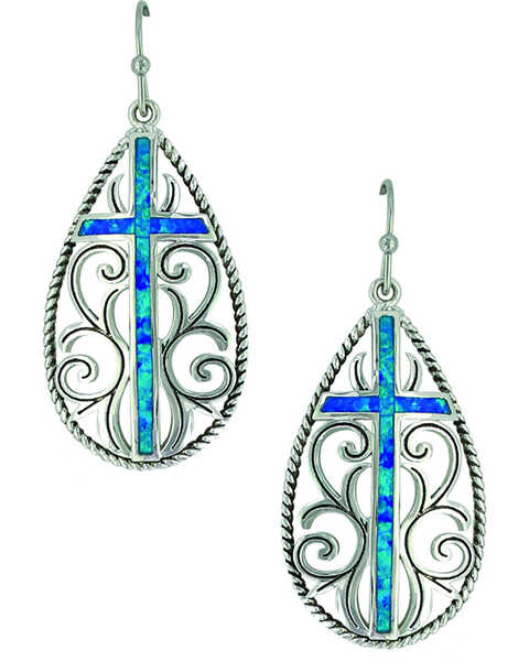 Image #1 - Montana Silversmiths Women's Filigree Water Lights Cross Earrings , Silver, hi-res