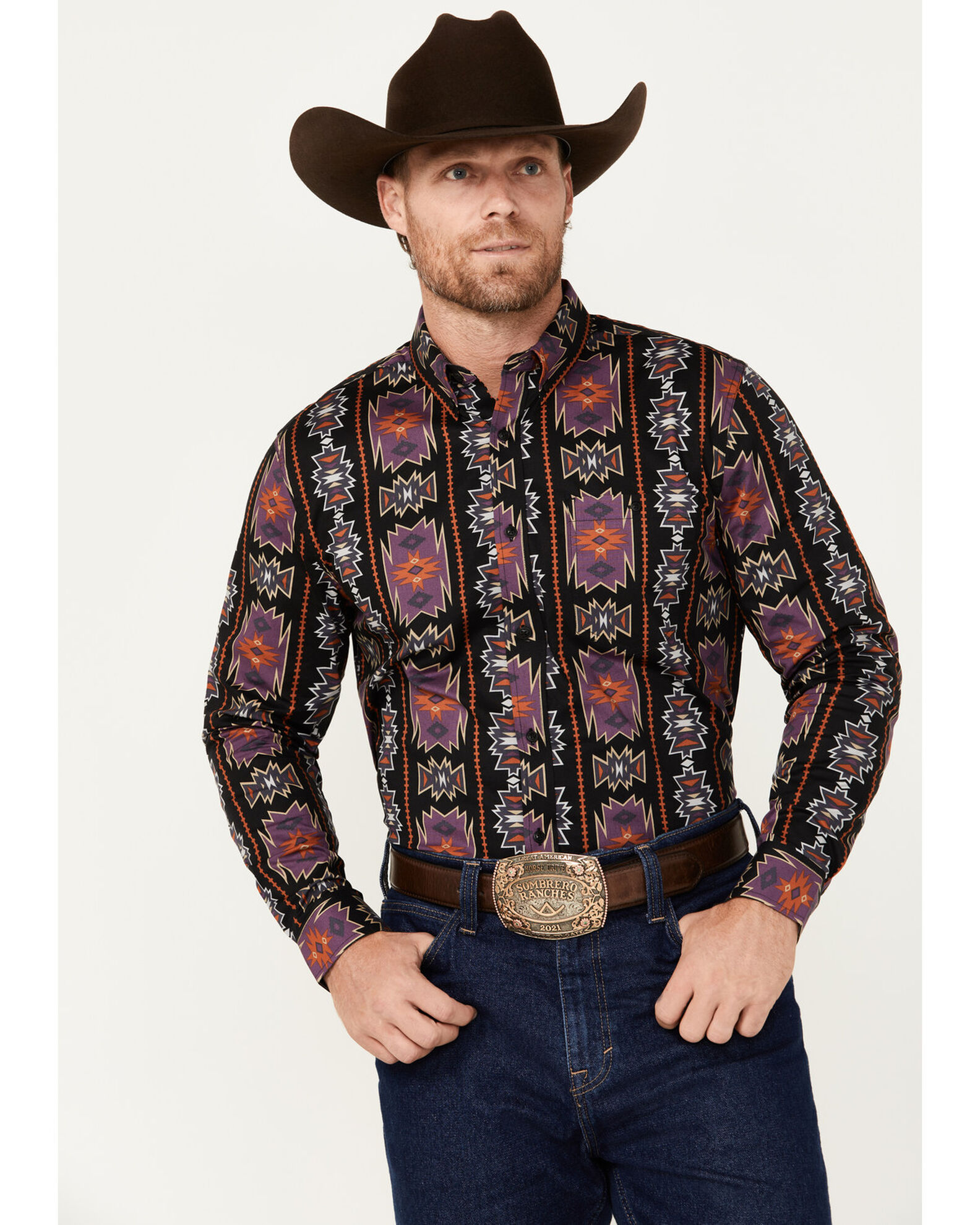 RANK 45 Men s Pablo Southwestern Long Sleeve Button Down Stretch