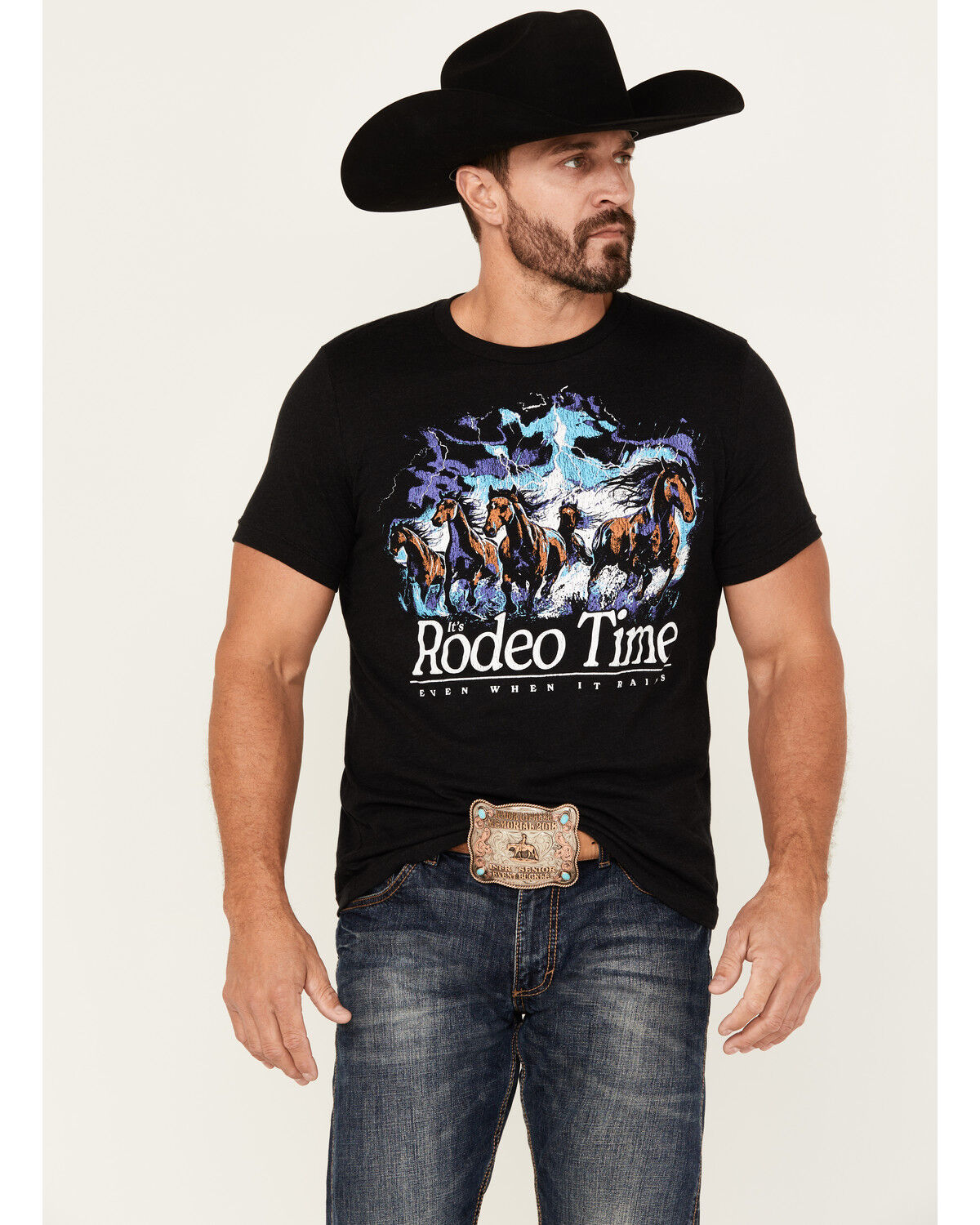 Image #1 - Rodeo Time Men's Even When It Rains Short Sleeve Graphic T-Shirt, Black, hi-res