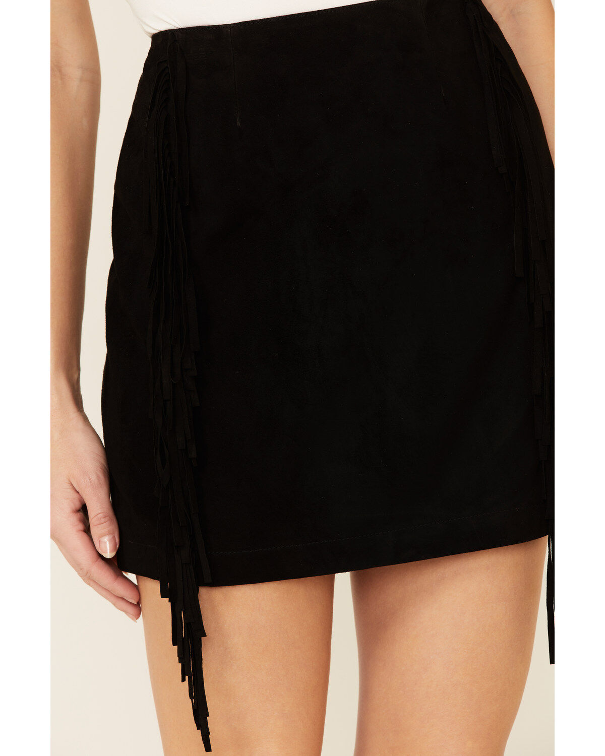 Image #3 - Double D Ranch Women's Gathered Stories Fringe Skirt, Black, hi-res