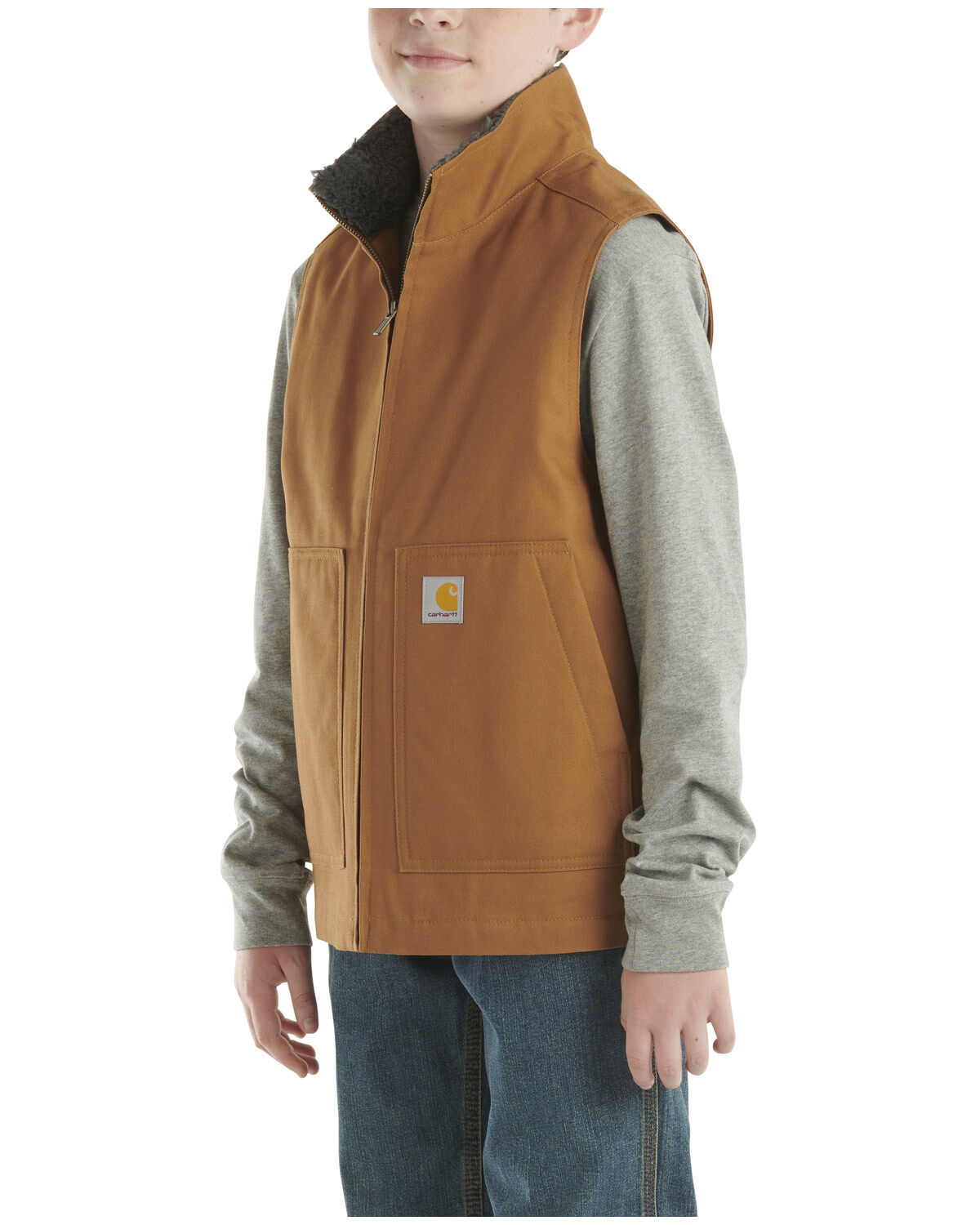 Image #2 - Carhartt Boys' Canvas Sherpa Lined Vest, , hi-res