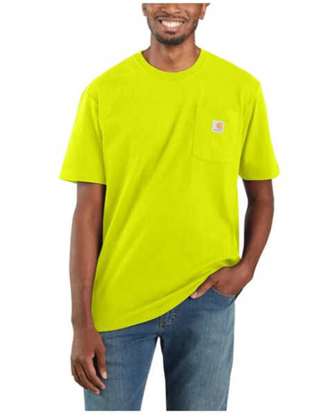 Carhartt Men's Loose Fit Heavyweight Logo Pocket Work T-Shirt - Big, Bright Green, hi-res