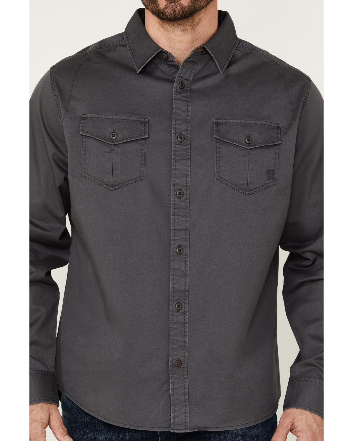 Image #4 - Brothers and Sons Men's Weathered Twill Solid Long Sleeve Button-Down Western Shirt, Charcoal, hi-res