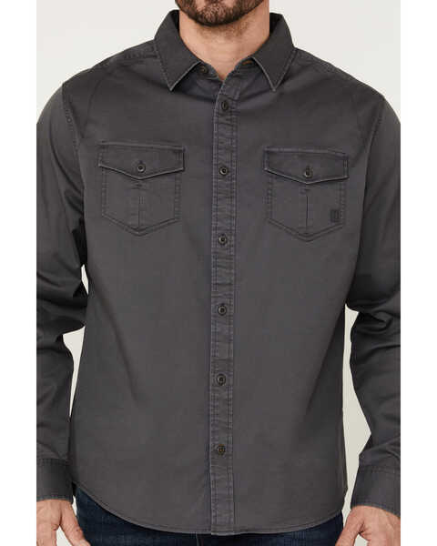 Image #4 - Brothers and Sons Men's Weathered Twill Solid Long Sleeve Button-Down Western Shirt  , Charcoal, hi-res