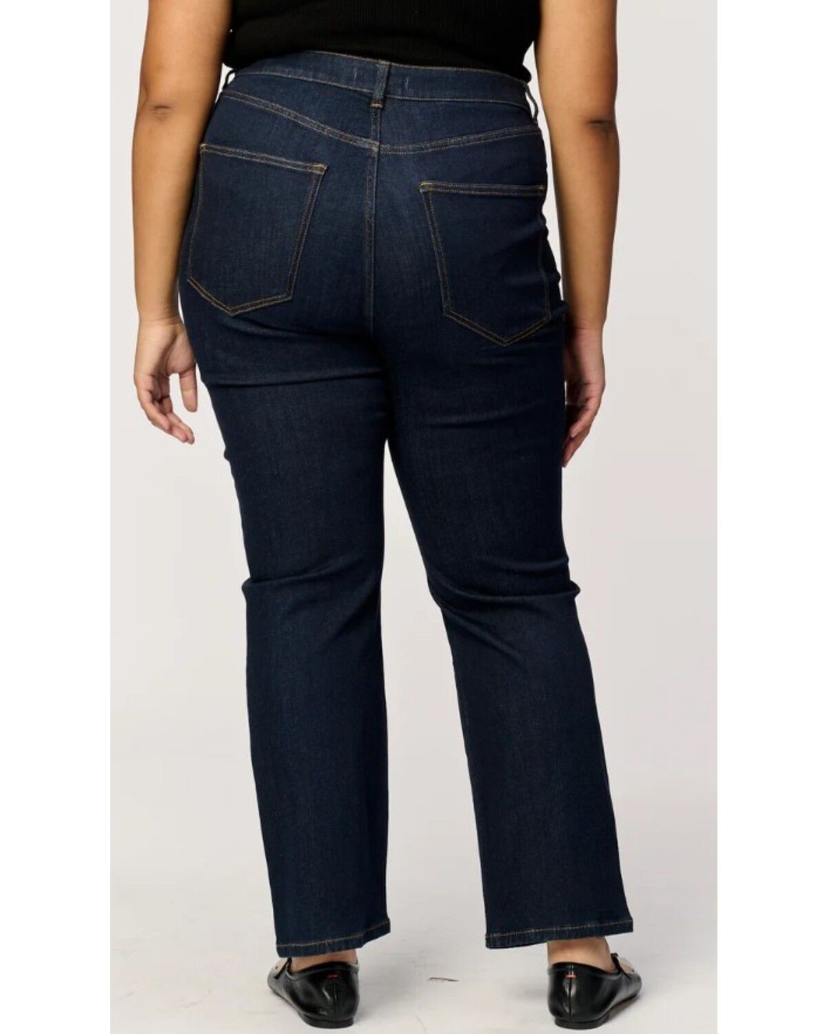 Image #1 - Warp + Weft Women's Dark Wash Jet Set High Rise Straight Stretch Denim Jeans - Plus, Dark Wash, hi-res