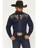 Image #1 - Rodeo Clothing Men's Embroidered Embellished Long Sleeve Snap Western Shirt, Navy, hi-res