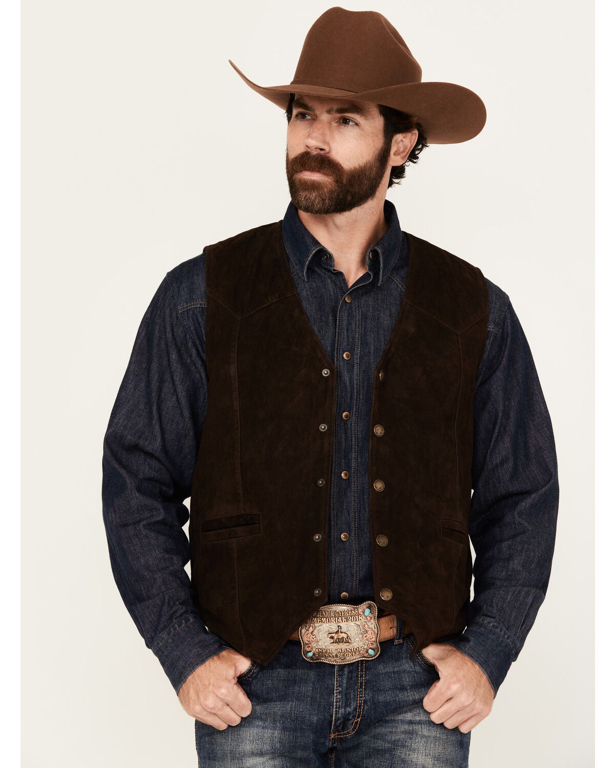 Cody James Men's Angus 2.0 Suede Snap Vest, Brown, hi-res