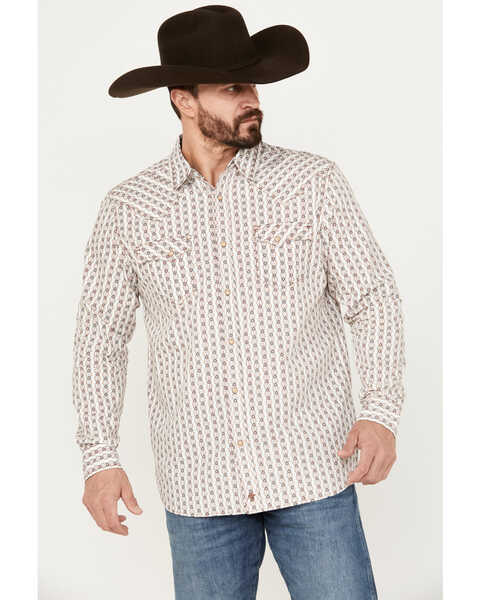 Moonshine Spirit Men's Shin Dig Southwestern Long Sleeve Western Pearl Snap Shirt, Ivory, hi-res