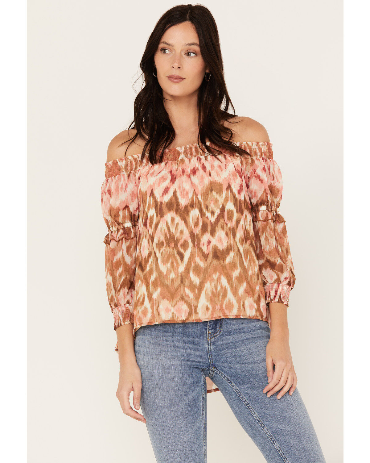 Image #1 - Shyanne Women's Ikat Peasant Blouse, Brick Red, hi-res
