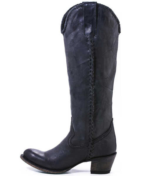 Image #4 - Lane Women's Plain Jane Distressed Round Toe Western Boots, Black, hi-res