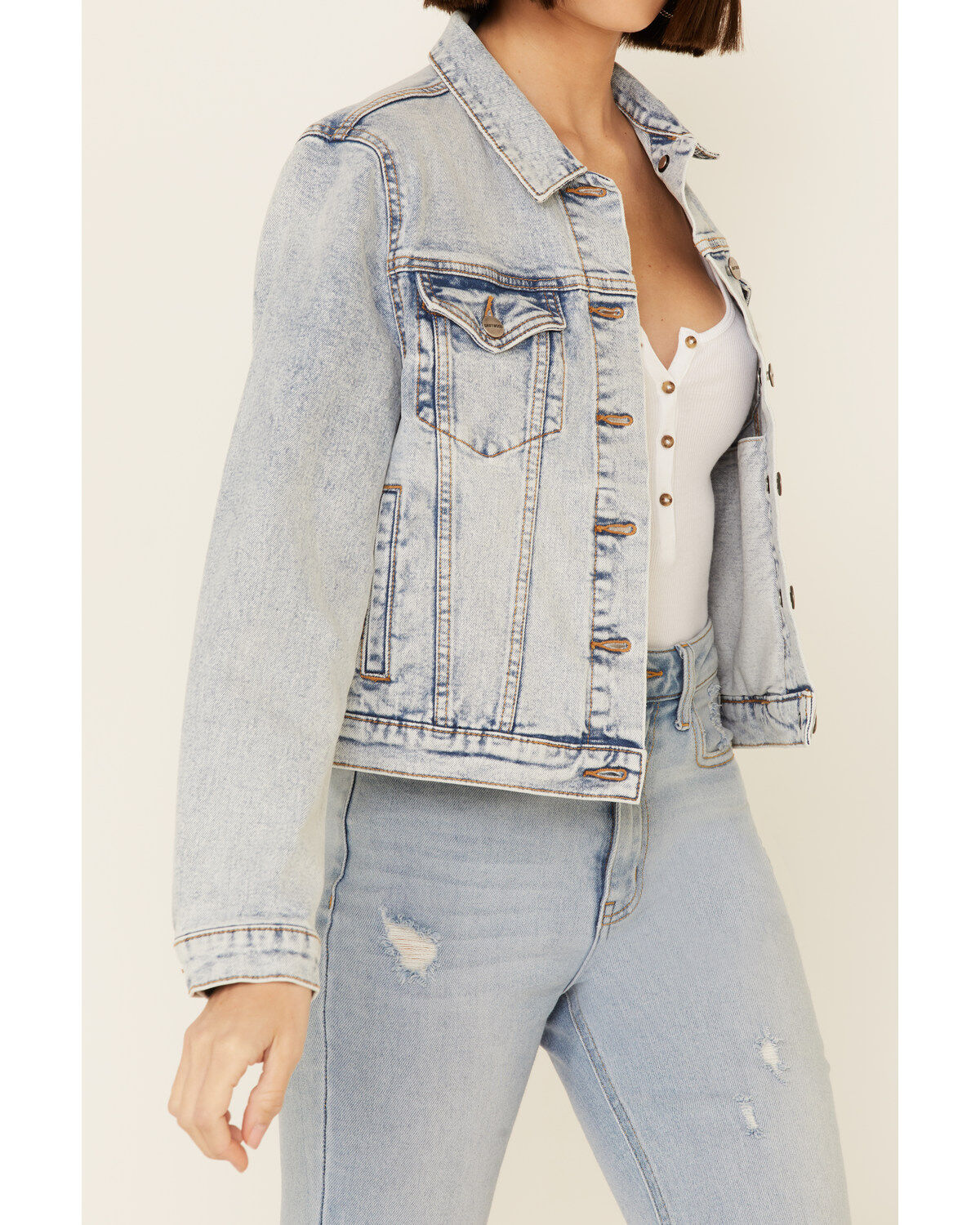 Image #3 - Driftwood Women's Light Wash Patchwork Cropped Button-Front Denim Jacket, Blue, hi-res