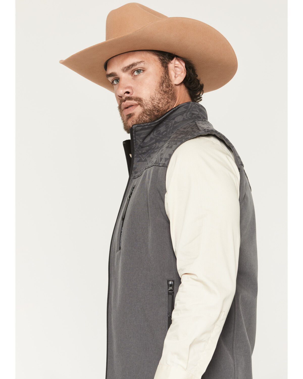 Image #2 - Hooey Men's Jackson Hole Southwestern Colorblock Softshell Vest, Grey, hi-res