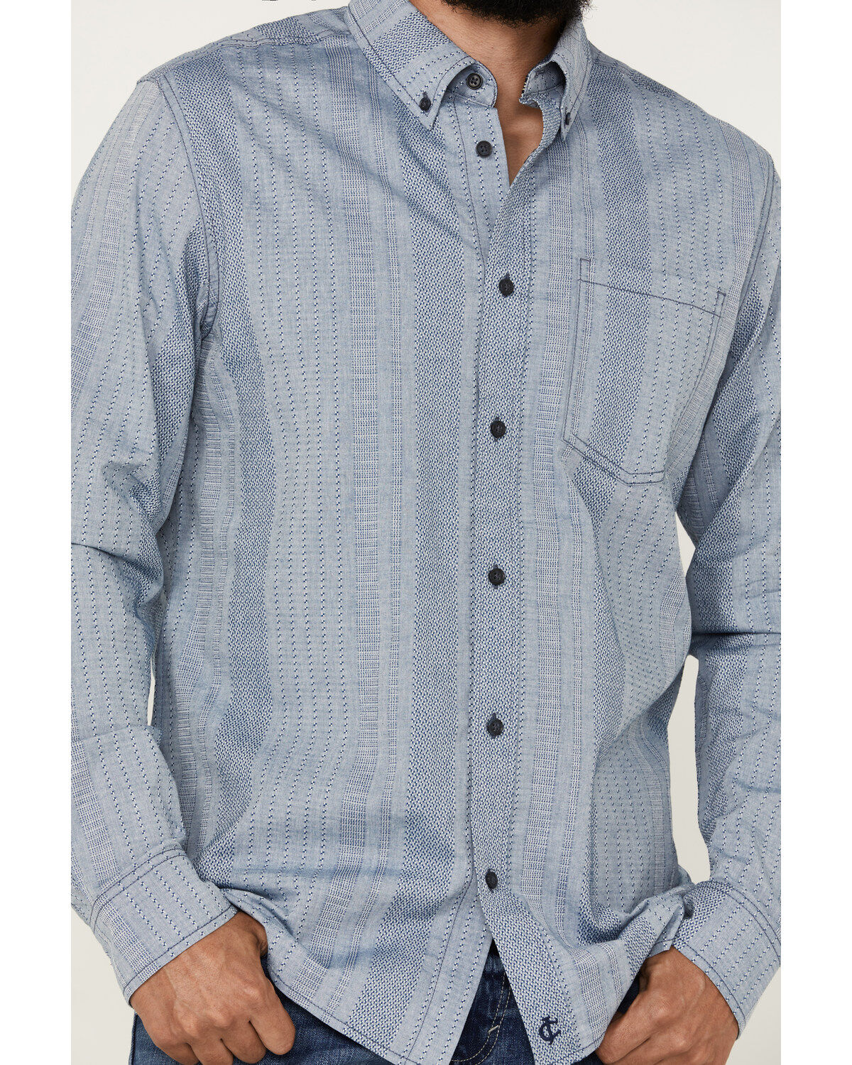 Image #3 - Cody James Men's Buckle Up Chambray Striped Button-Down Long Sleeve Stretch Western Shirt, Light Blue, hi-res