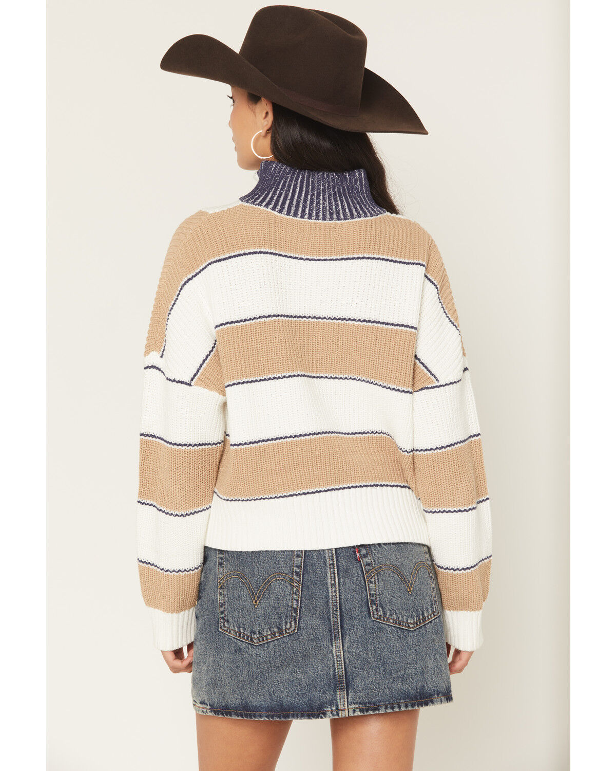 Image #4 - Elan Women's Striped Half Zip Sweater, Camel, hi-res