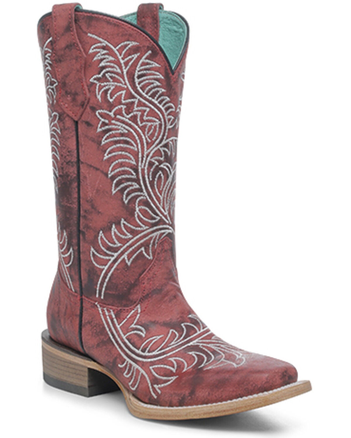 Corral Girls' Embroidered Western Boots - Square Toe, Wine, hi-res