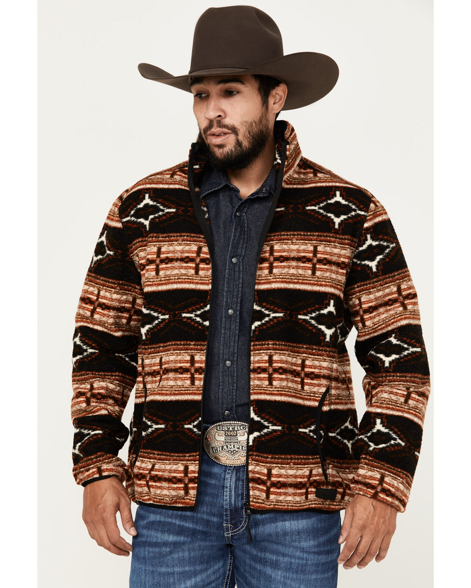 Rock Roll Denim Men s Southwestern Print Berber Jacket Pueblo Mall