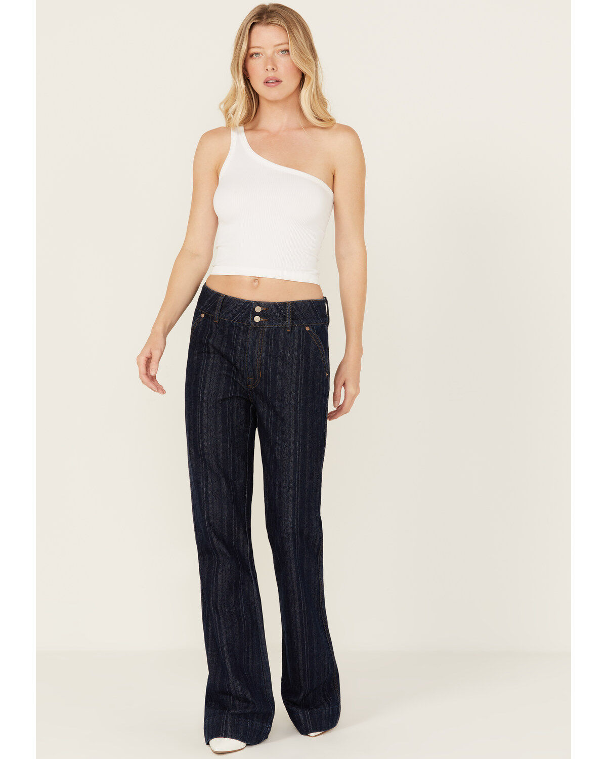 Image #1 - Rock & Roll Denim Women's Dark Wash High Rise Striped Jacquard Trouser Jeans, Dark Wash, hi-res