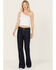 Image #1 - Rock & Roll Denim Women's Dark Wash High Rise Striped Jacquard Trouser Jeans, Dark Wash, hi-res